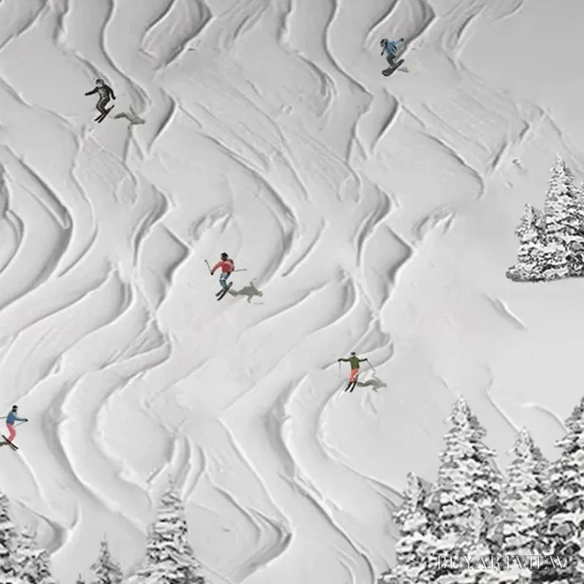 BUYARTVIEW Snowy Carve – Textured White Skiing Landscape Painting - image 4