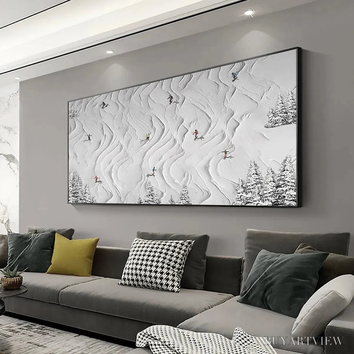 BUYARTVIEW Snowy Carve – Textured White Skiing Landscape Painting - image 5