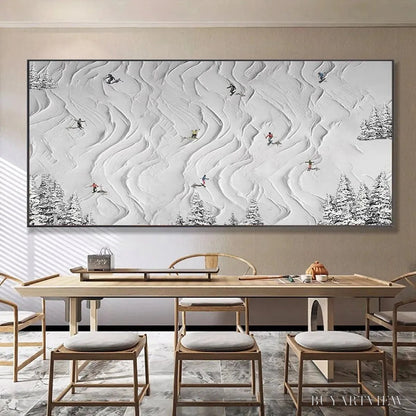 BUYARTVIEW Snowy Carve – Textured White Skiing Landscape Painting - image 6