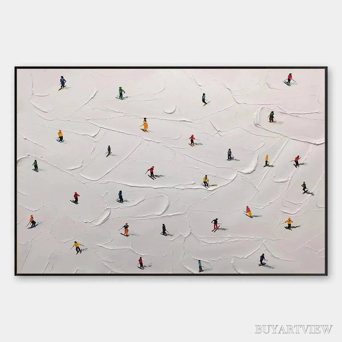 BUYARTVIEW Ski Slopes – Minimalist Painting of Skiers on a Snowy Slope - image 1