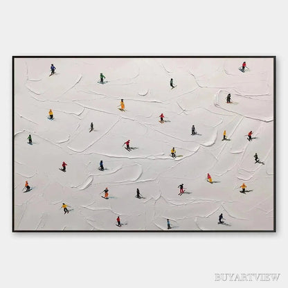 BUYARTVIEW Ski Slopes – Minimalist Painting of Skiers on a Snowy Slope - image 1