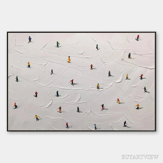 BUYARTVIEW Ski Slopes – Minimalist Painting of Skiers on a Snowy Slope - image 1