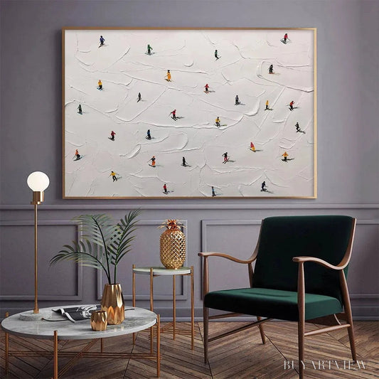 BUYARTVIEW Ski Slopes – Minimalist Painting of Skiers on a Snowy Slope - image 2