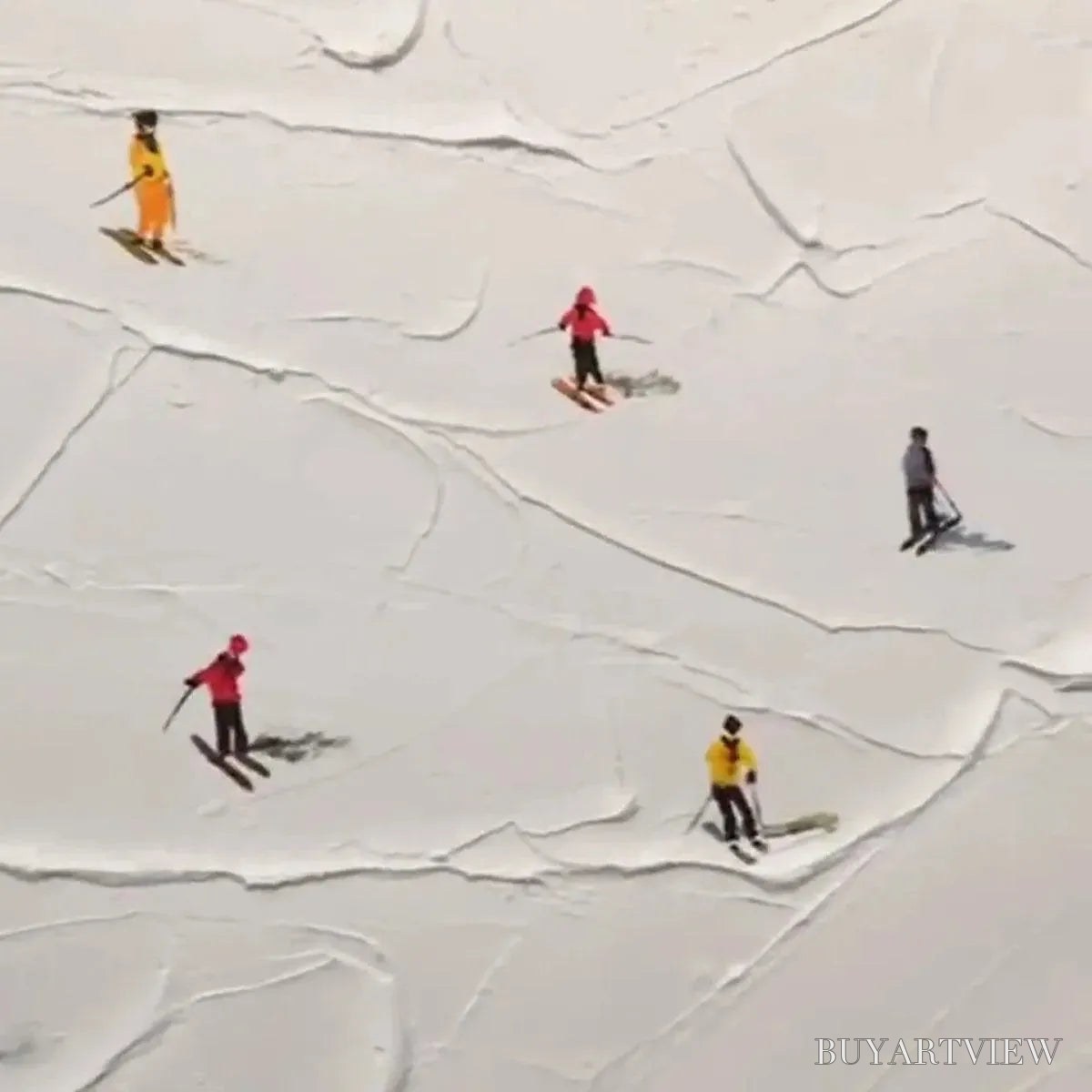 BUYARTVIEW Ski Slopes – Minimalist Painting of Skiers on a Snowy Slope - image 3