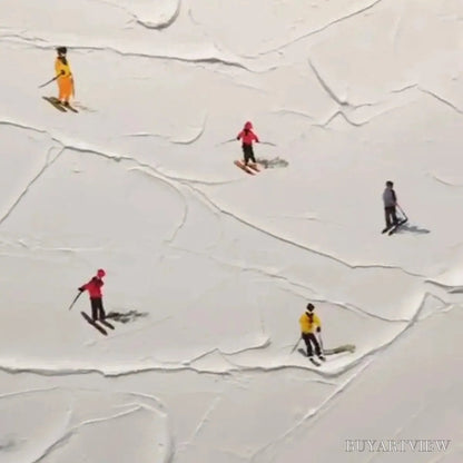 BUYARTVIEW Ski Slopes – Minimalist Painting of Skiers on a Snowy Slope - image 3