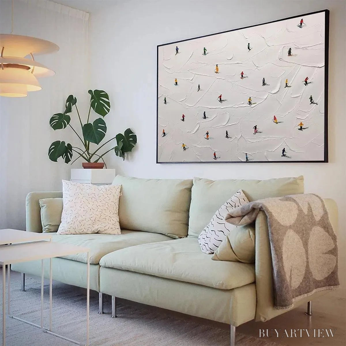 BUYARTVIEW Ski Slopes – Minimalist Painting of Skiers on a Snowy Slope - image 4