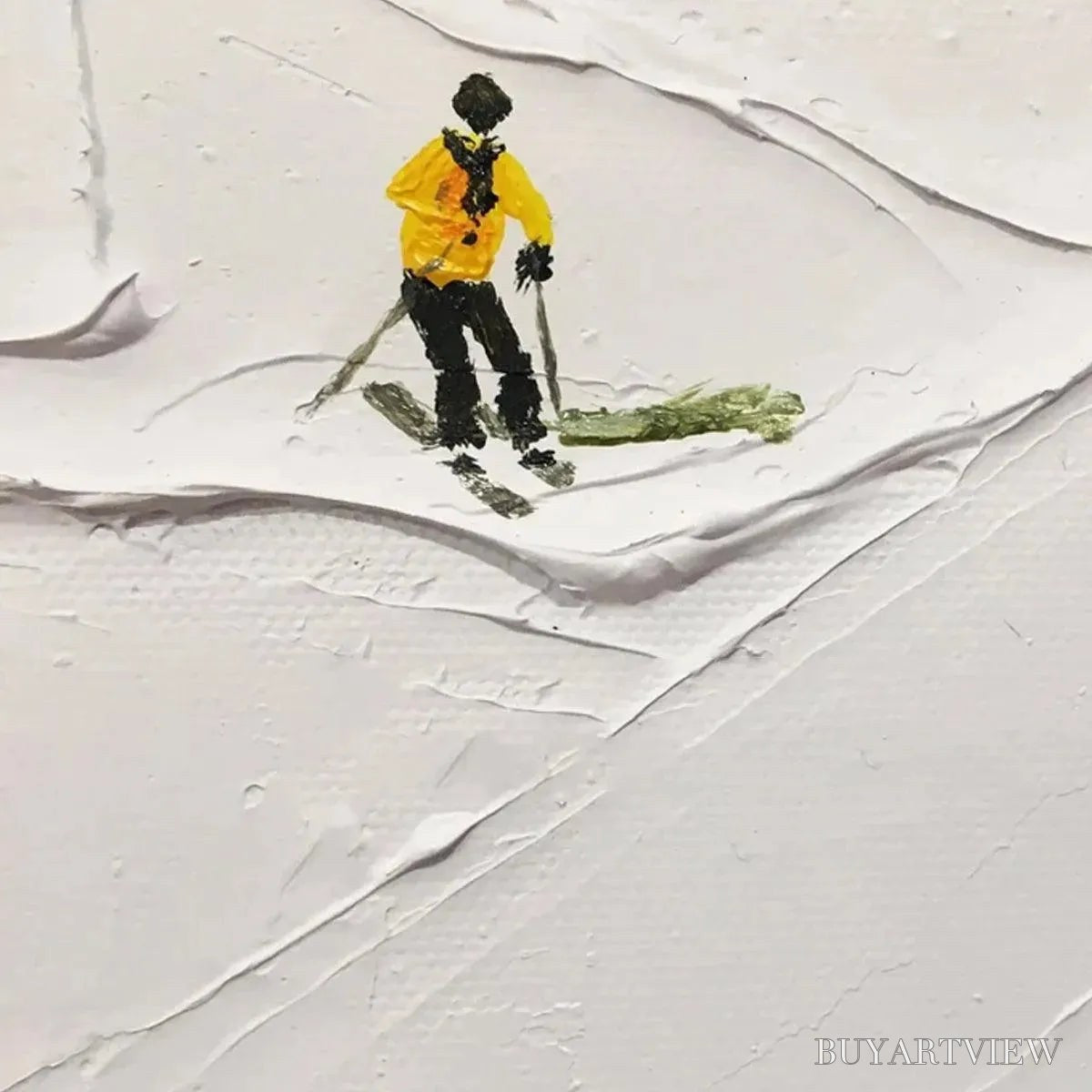 BUYARTVIEW Ski Slopes – Minimalist Painting of Skiers on a Snowy Slope - image 5