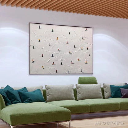 BUYARTVIEW Ski Slopes – Minimalist Painting of Skiers on a Snowy Slope - image 6