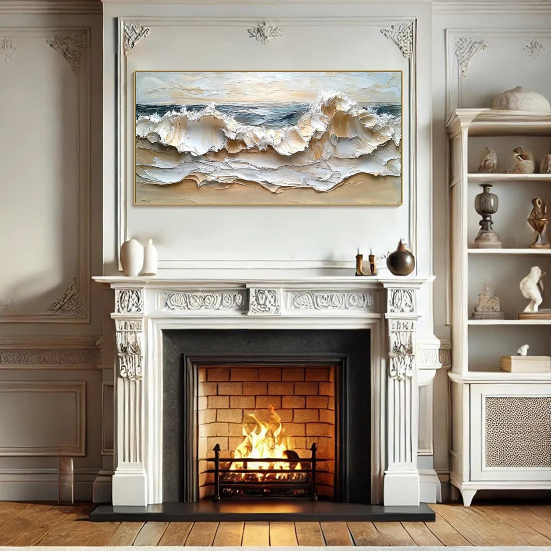 COASTAL CRESCENDO: Heavily Textured Impasto Ocean Wave Wall Art