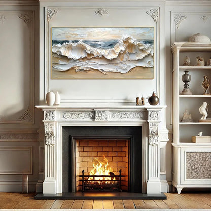 COASTAL CRESCENDO: Heavily Textured Impasto Ocean Wave Wall Art