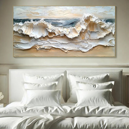 COASTAL CRESCENDO: Heavily Textured Impasto Ocean Wave Wall Art