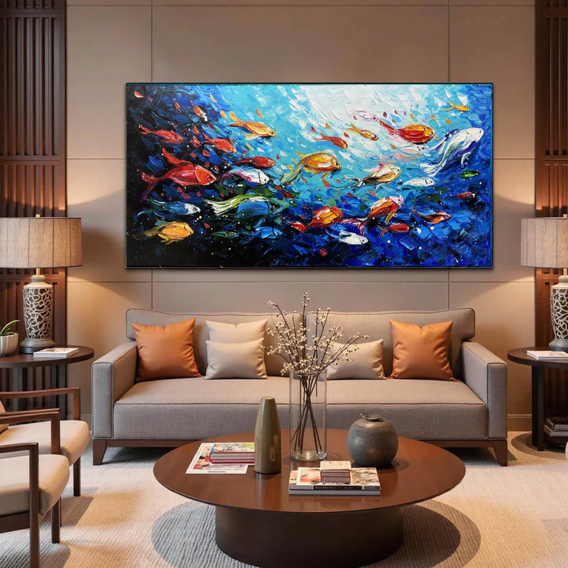 OCEAN'S JEWELS: Textured Impasto Colorful Fish Oil Painting