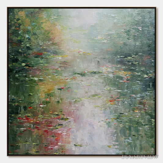 BUYARTVIEW Lily Pond Reverie – Square Impressionist Water Lily Pond Oil Painting - image 1