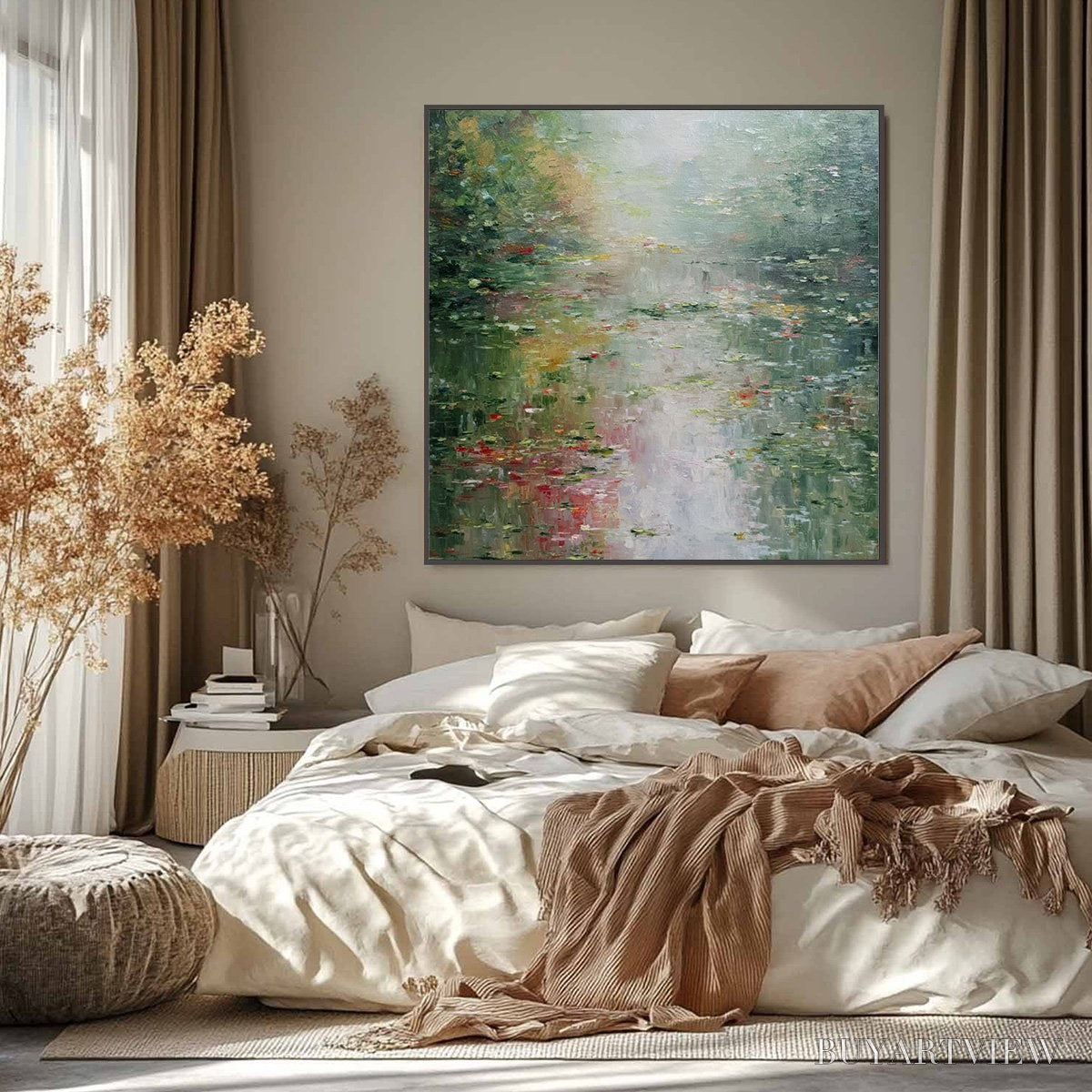 BUYARTVIEW Lily Pond Reverie – Square Impressionist Water Lily Pond Oil Painting - image 4