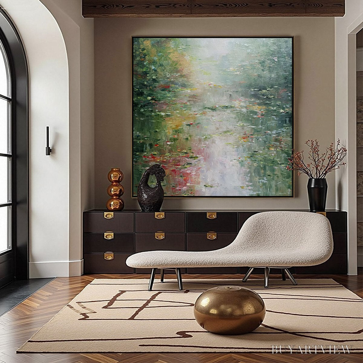 BUYARTVIEW Lily Pond Reverie – Square Impressionist Water Lily Pond Oil Painting - image 6
