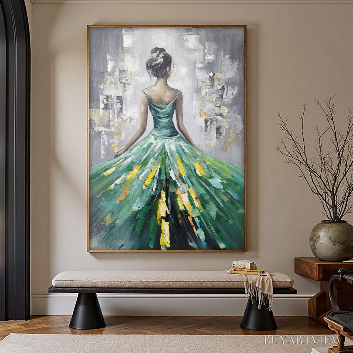 BUYARTVIEW Ready to Ship | Emerald Grace – Elegant Green Dress Art - image 1