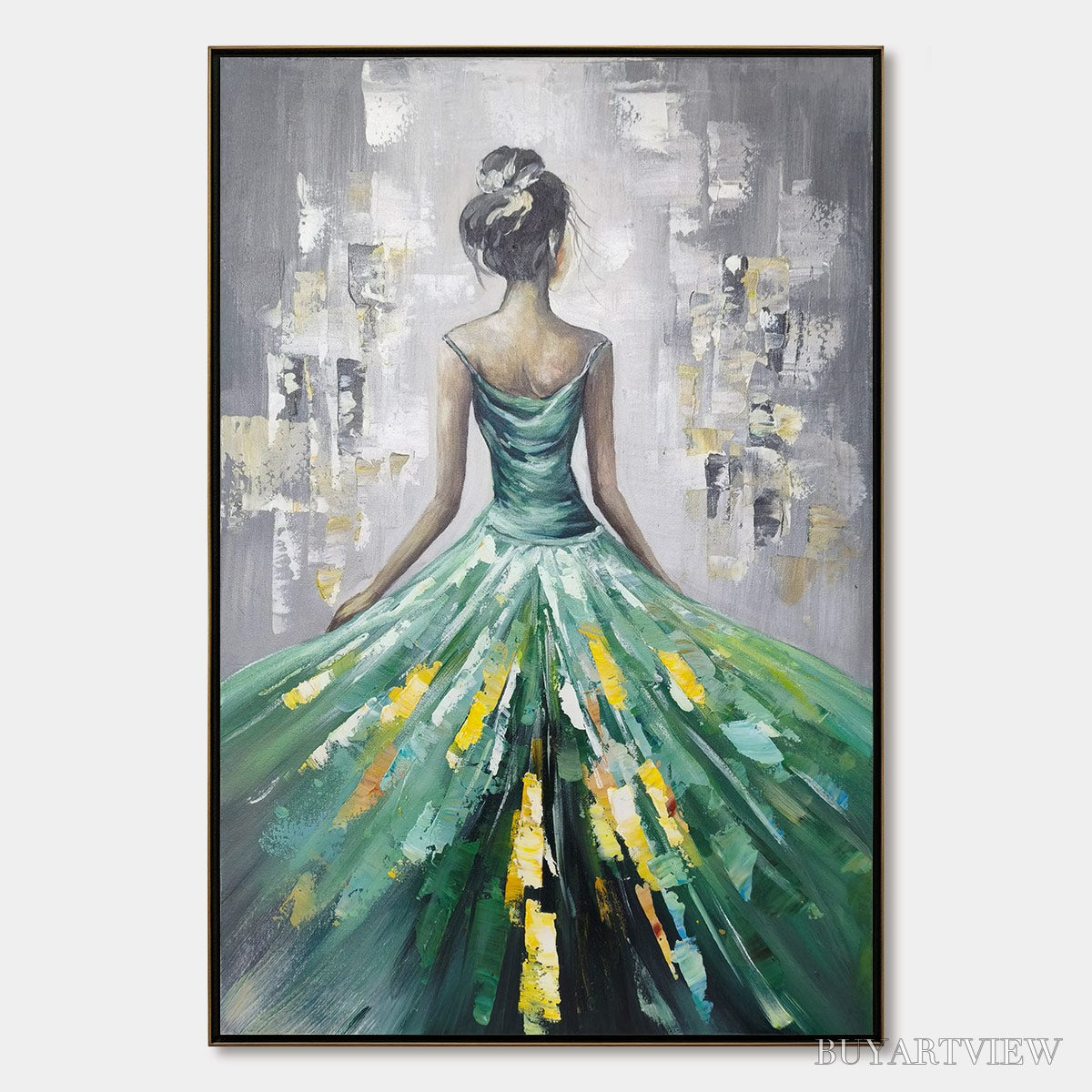 BUYARTVIEW Ready to Ship | Emerald Grace – Elegant Green Dress Art - image 3