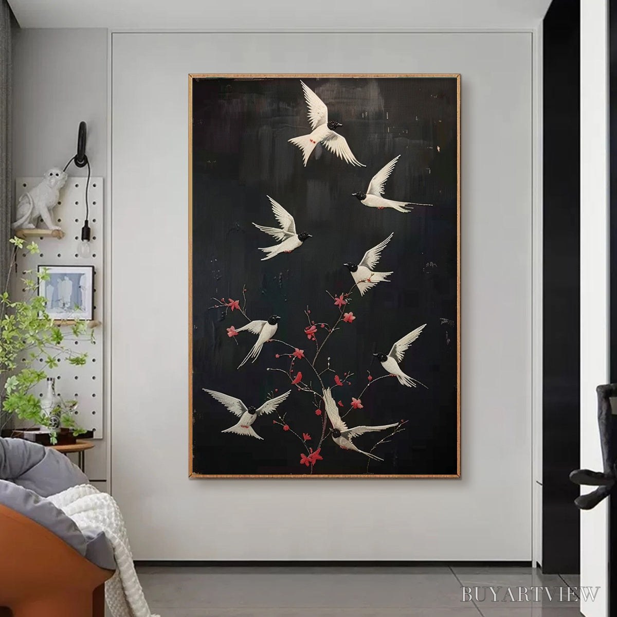 BUYARTVIEW Dancing in the Dark – Beaded Birds and Blossoms Artwork - image 2