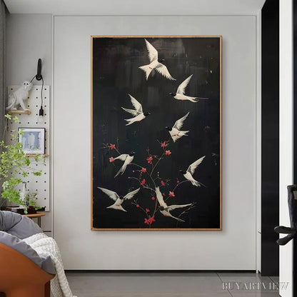 BUYARTVIEW Dancing in the Dark – Beaded Birds and Blossoms Artwork - image 2