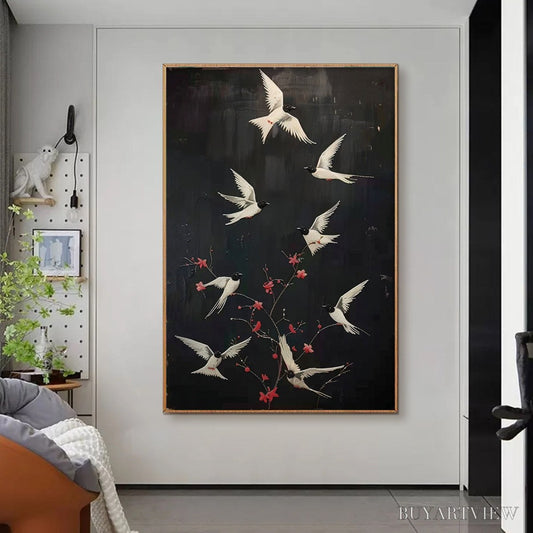 BUYARTVIEW Dancing in the Dark – Beaded Birds and Blossoms Artwork - image 2