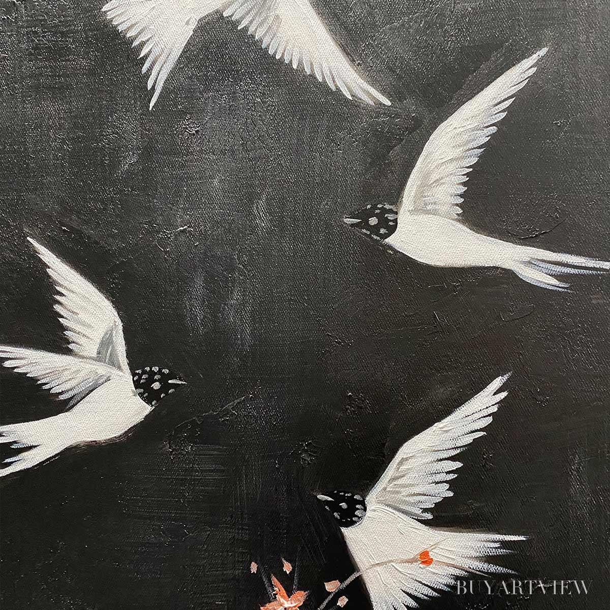 BUYARTVIEW Dancing in the Dark – Beaded Birds and Blossoms Artwork - image 5