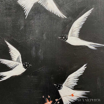 BUYARTVIEW Dancing in the Dark – Beaded Birds and Blossoms Artwork - image 5
