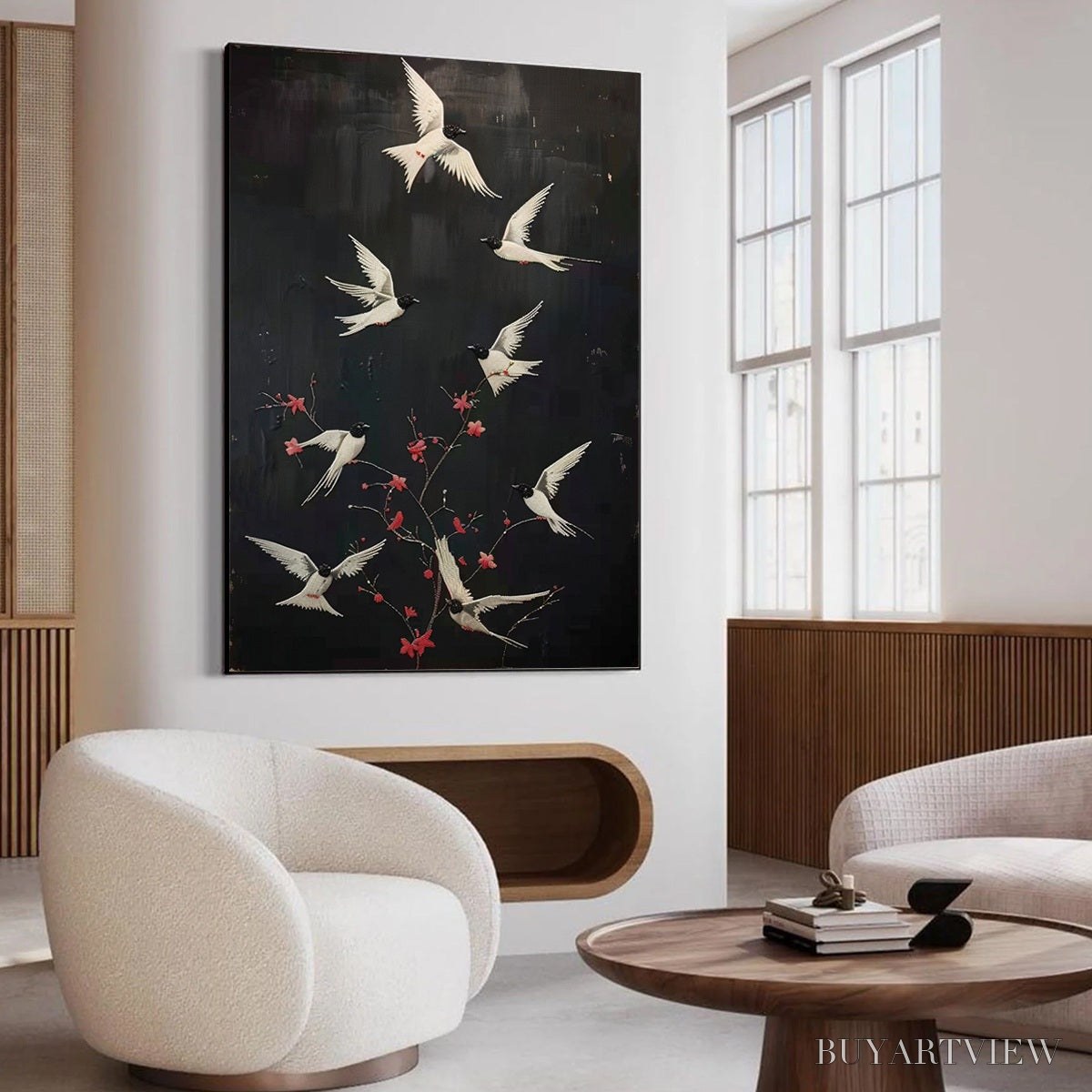 BUYARTVIEW Dancing in the Dark – Beaded Birds and Blossoms Artwork - image 6