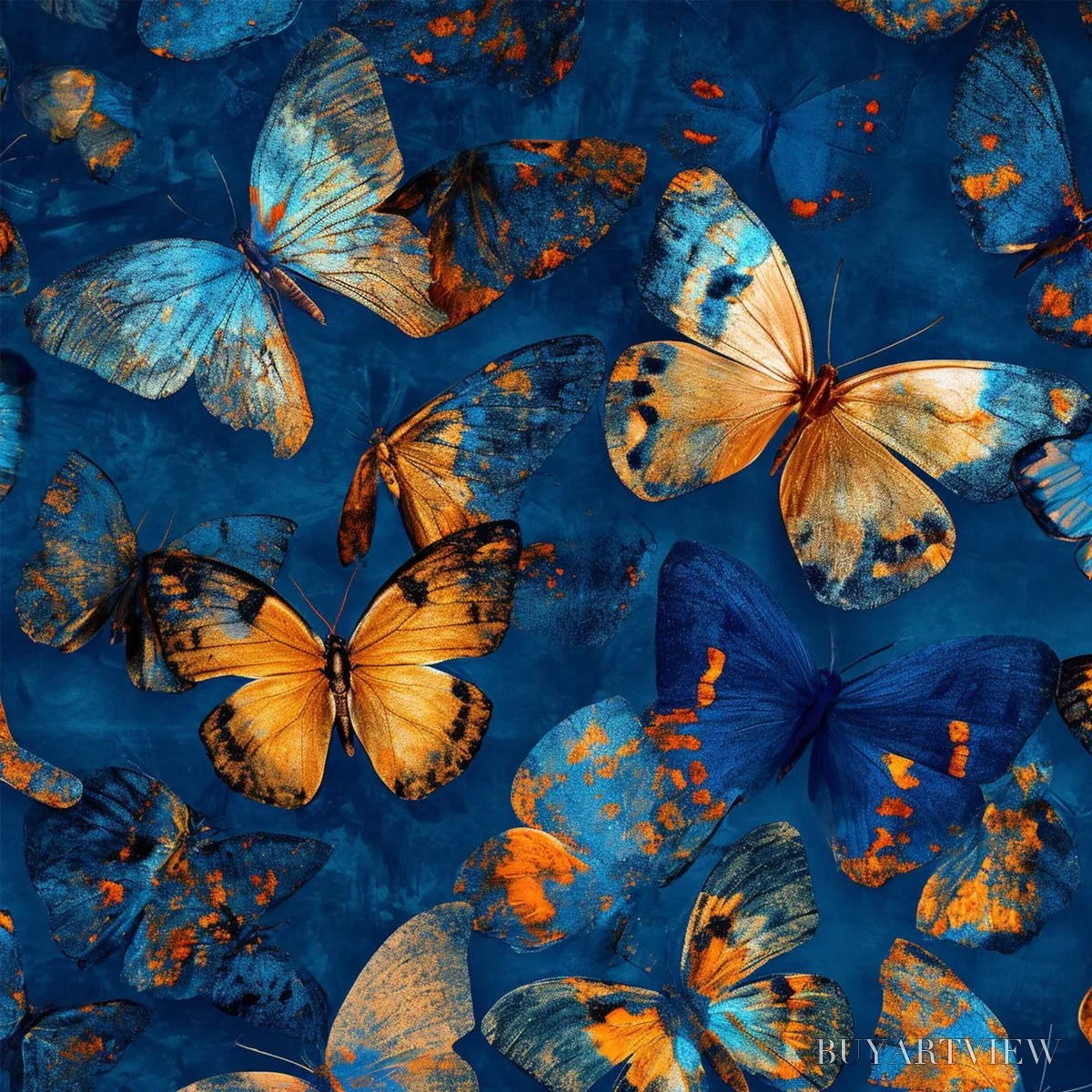 BUYARTVIEW Blue Morpho Waltz – Blue & Gold Butterfly Oil Painting on Canvas - image 3