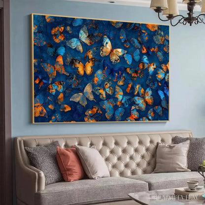 BUYARTVIEW Blue Morpho Waltz – Blue & Gold Butterfly Oil Painting on Canvas - image 4