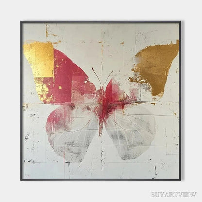 BUYARTVIEW Golden Butterfly – Butterfly Painting, Gold and Pink , Square Canvas Art, Bedroom Decor - image 1
