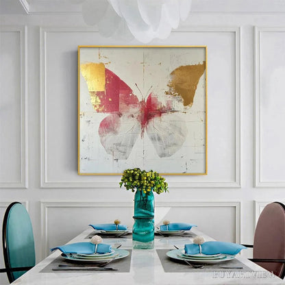 BUYARTVIEW Golden Butterfly – Butterfly Painting, Gold and Pink , Square Canvas Art, Bedroom Decor - image 4