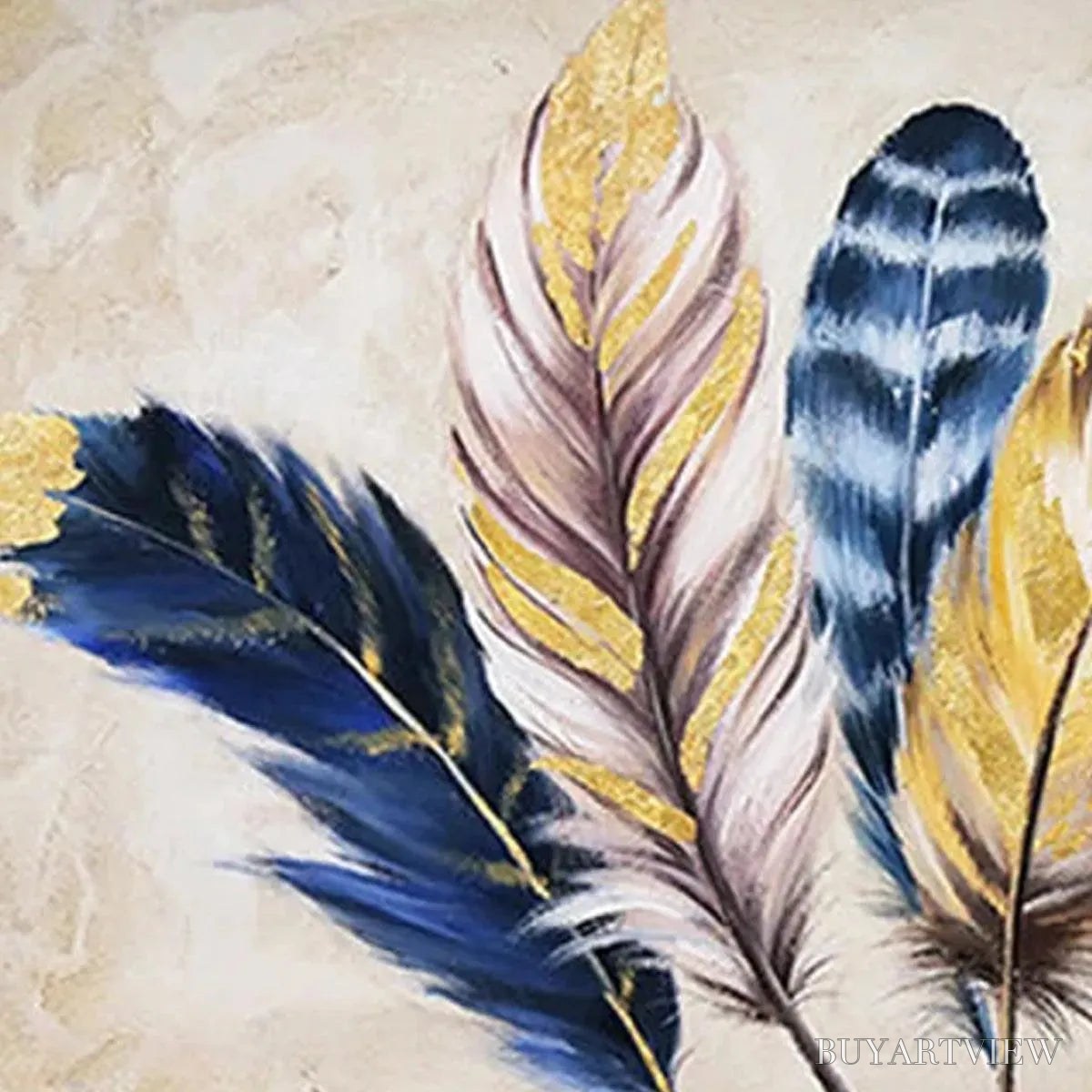 BUYARTVIEW Golden Feathers – Elegant Feather Painting, Horizontal - image 3