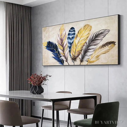 BUYARTVIEW Golden Feathers – Elegant Feather Painting, Horizontal - image 4