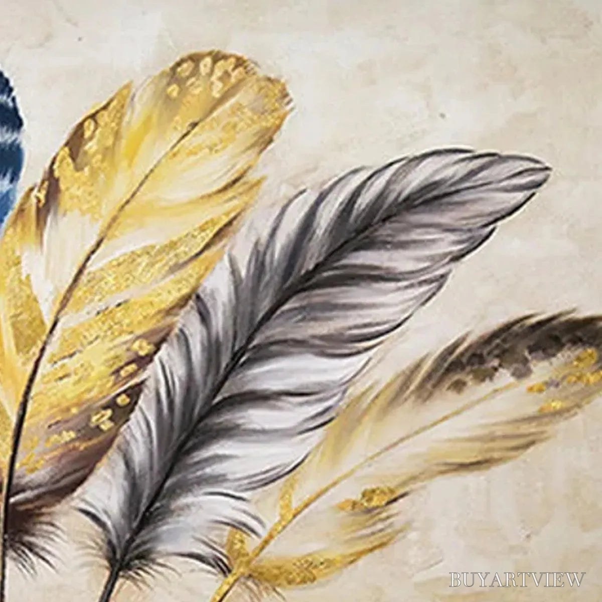 BUYARTVIEW Golden Feathers – Elegant Feather Painting, Horizontal - image 5