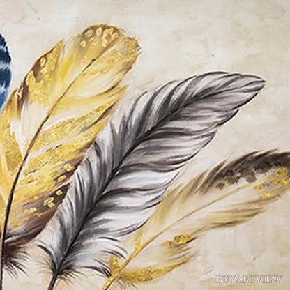 BUYARTVIEW Golden Feathers – Elegant Feather Painting, Horizontal - image 5