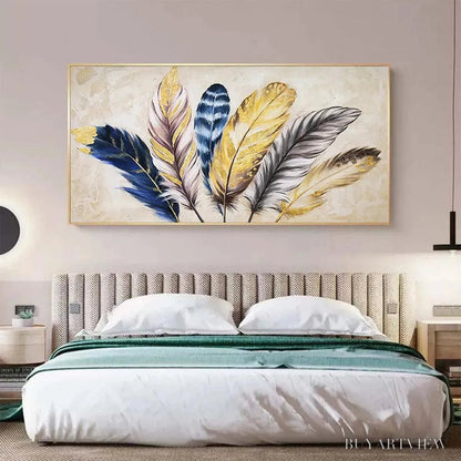 BUYARTVIEW Golden Feathers – Elegant Feather Painting, Horizontal - image 6