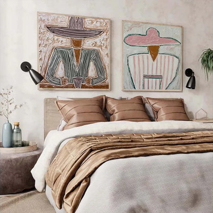 SOMBRERO DUET: Textured Figurative Portrait Diptych