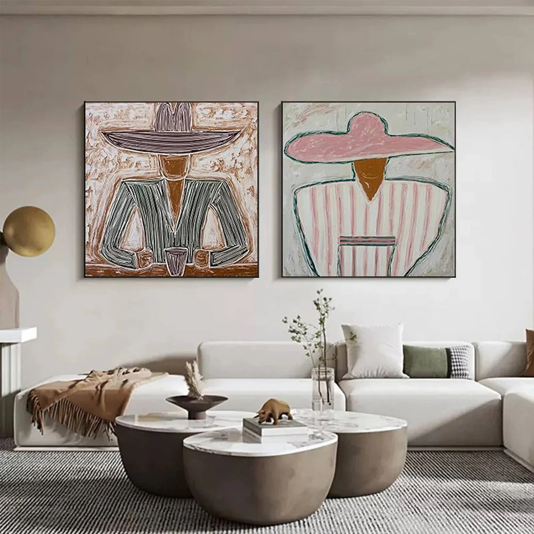SOMBRERO DUET: Textured Figurative Portrait Diptych