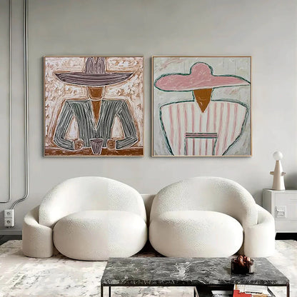 SOMBRERO DUET: Textured Figurative Portrait Diptych