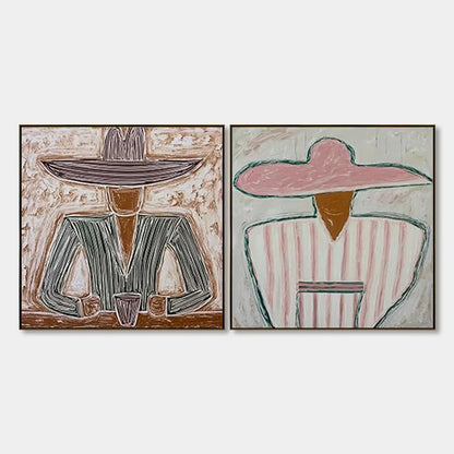 SOMBRERO DUET: Textured Figurative Portrait Diptych