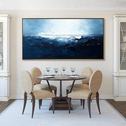 TWILIGHT SEA: Textured Abstract Ocean Oil Painting in Blue