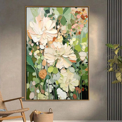 BLUSHING BLOOMS: Textured Floral Painting, Impasto Palette Knife, Vertical Canvas, Modern Floral Wall Art