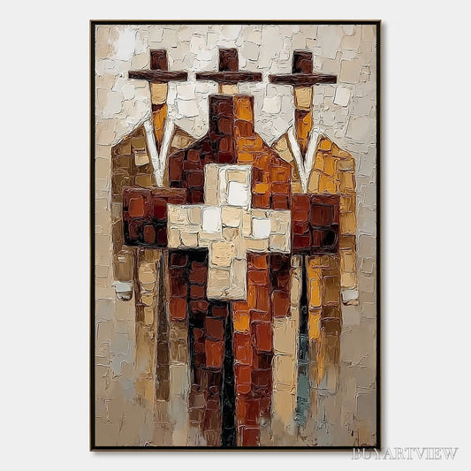 BUYARTVIEW the Triad – Textured Impasto Painting of Abstract Figures - image 1