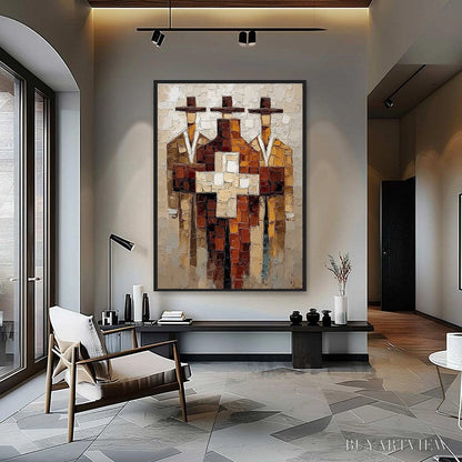 BUYARTVIEW the Triad – Textured Impasto Painting of Abstract Figures - image 2