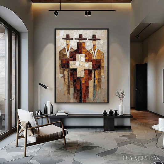 BUYARTVIEW the Triad – Textured Impasto Painting of Abstract Figures - image 2