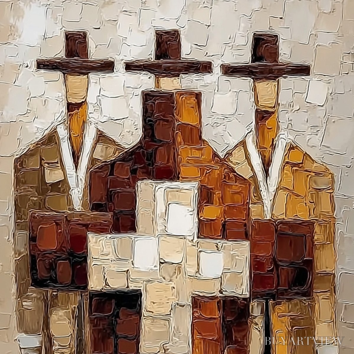 BUYARTVIEW the Triad – Textured Impasto Painting of Abstract Figures - image 3