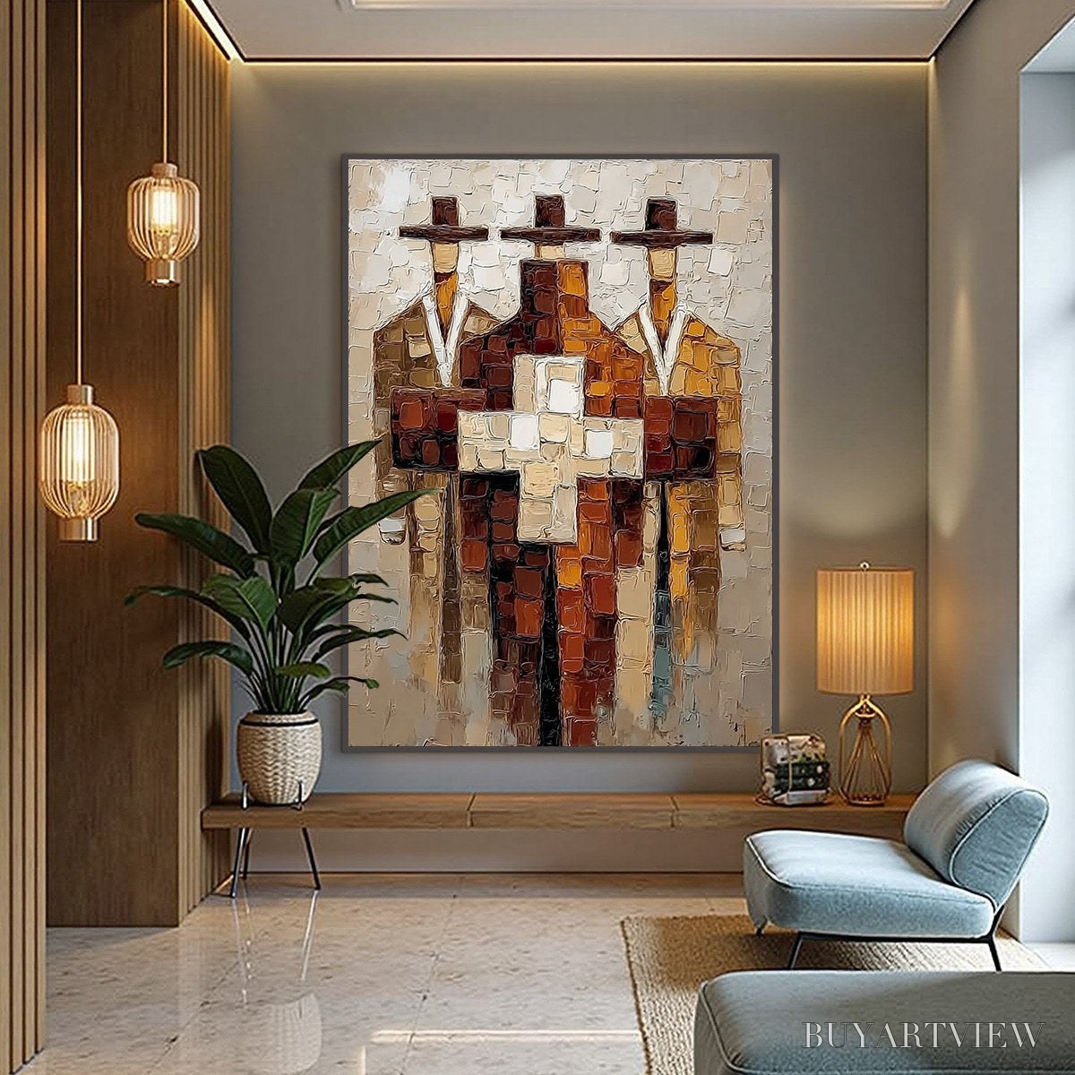 BUYARTVIEW the Triad – Textured Impasto Painting of Abstract Figures - image 4