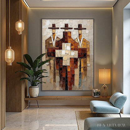 BUYARTVIEW the Triad – Textured Impasto Painting of Abstract Figures - image 4