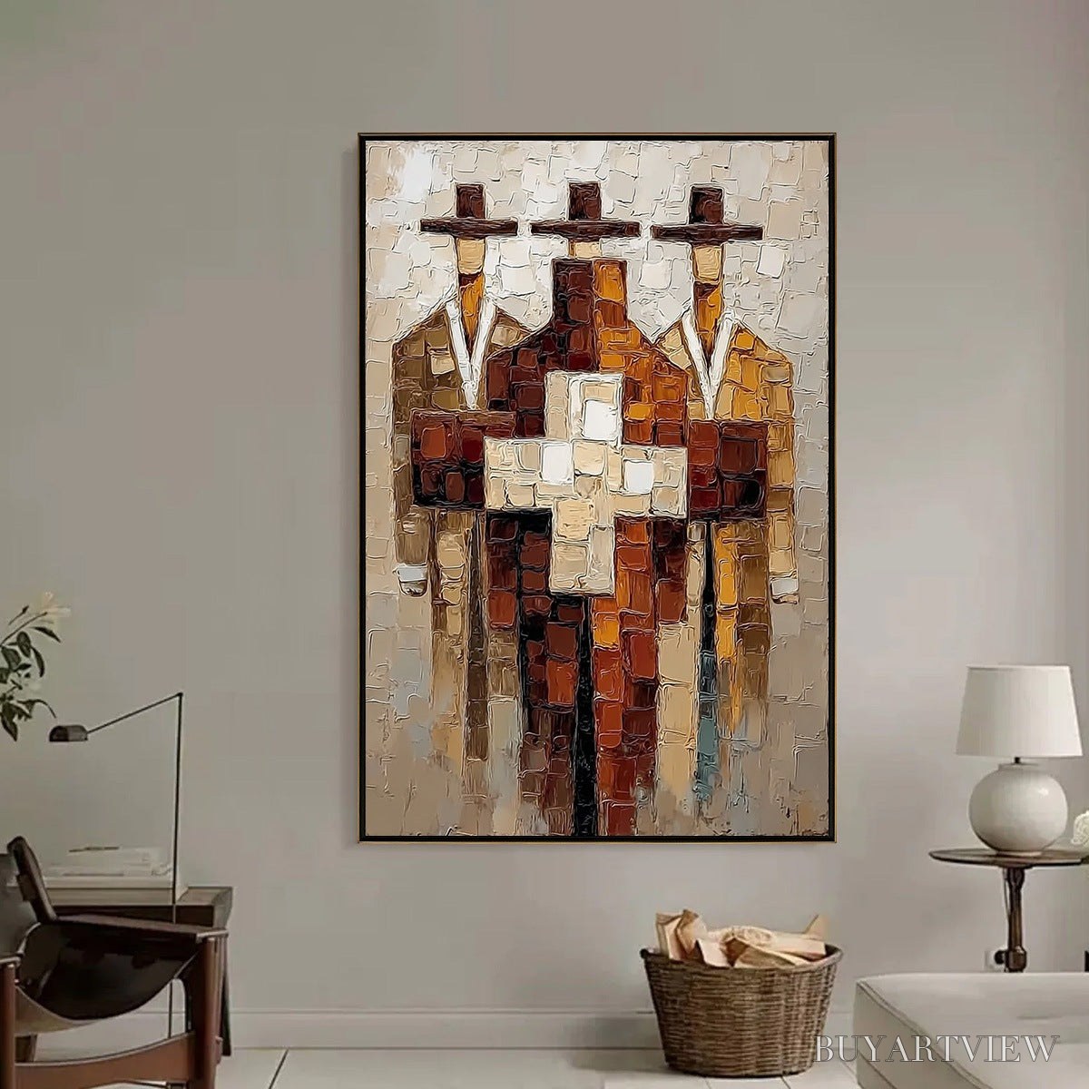 BUYARTVIEW the Triad – Textured Impasto Painting of Abstract Figures - image 6
