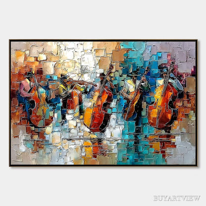 BUYARTVIEW Street Symphony – Textured Impasto Painting of a Musical Quartet - image 1